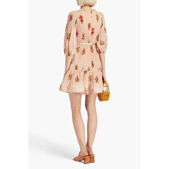 New ZIMMERMANN Fluted floral-print plissé-organza mini dress Size 3/ US 10 - Picture 5 of 14